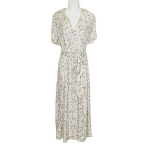 H&M, Cream and Floral, Tie/Belt Dress, Size L Womens